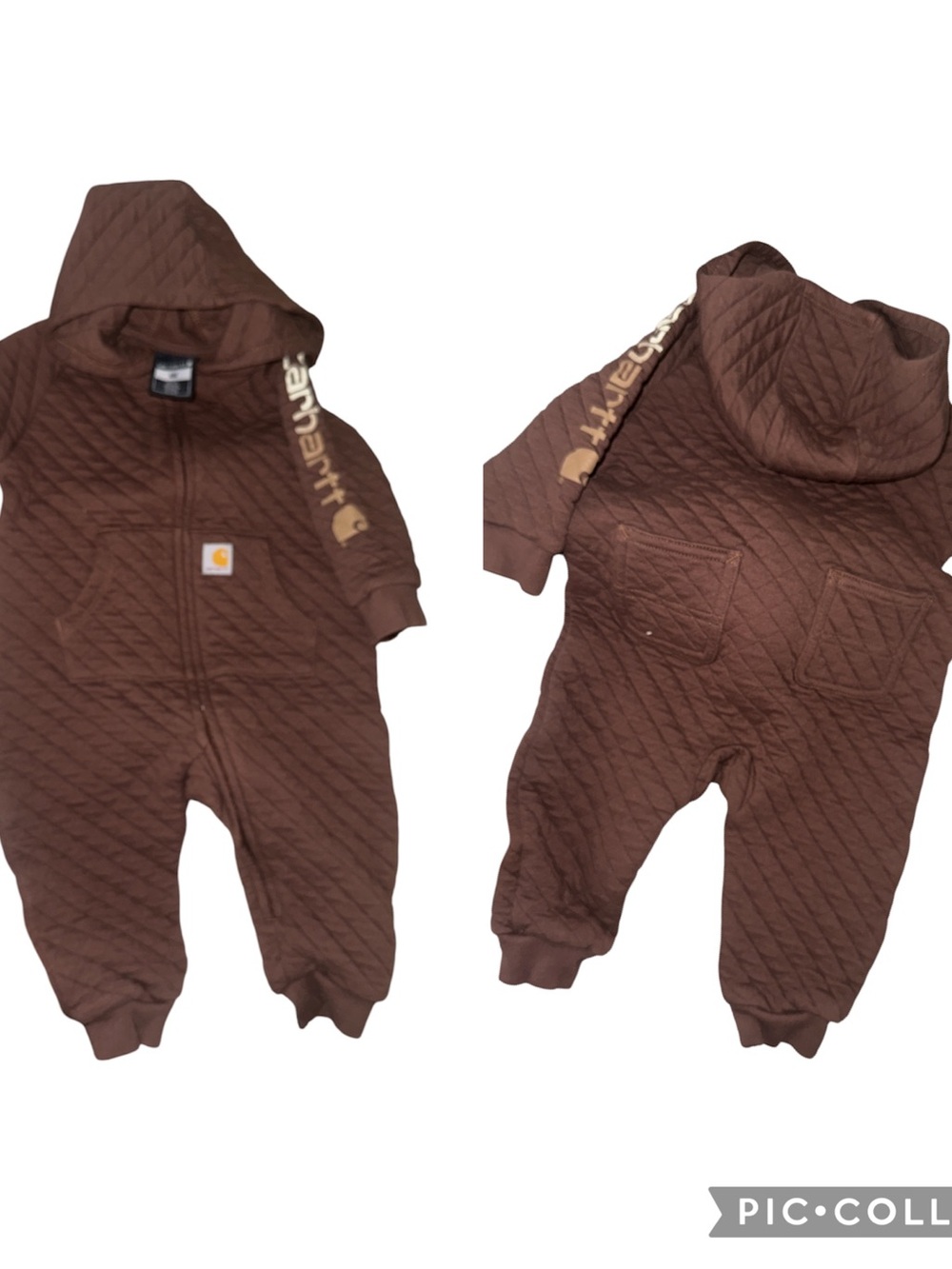 Carhartt Brown Quilted Hooded One-Piece Snowsuit for Kids